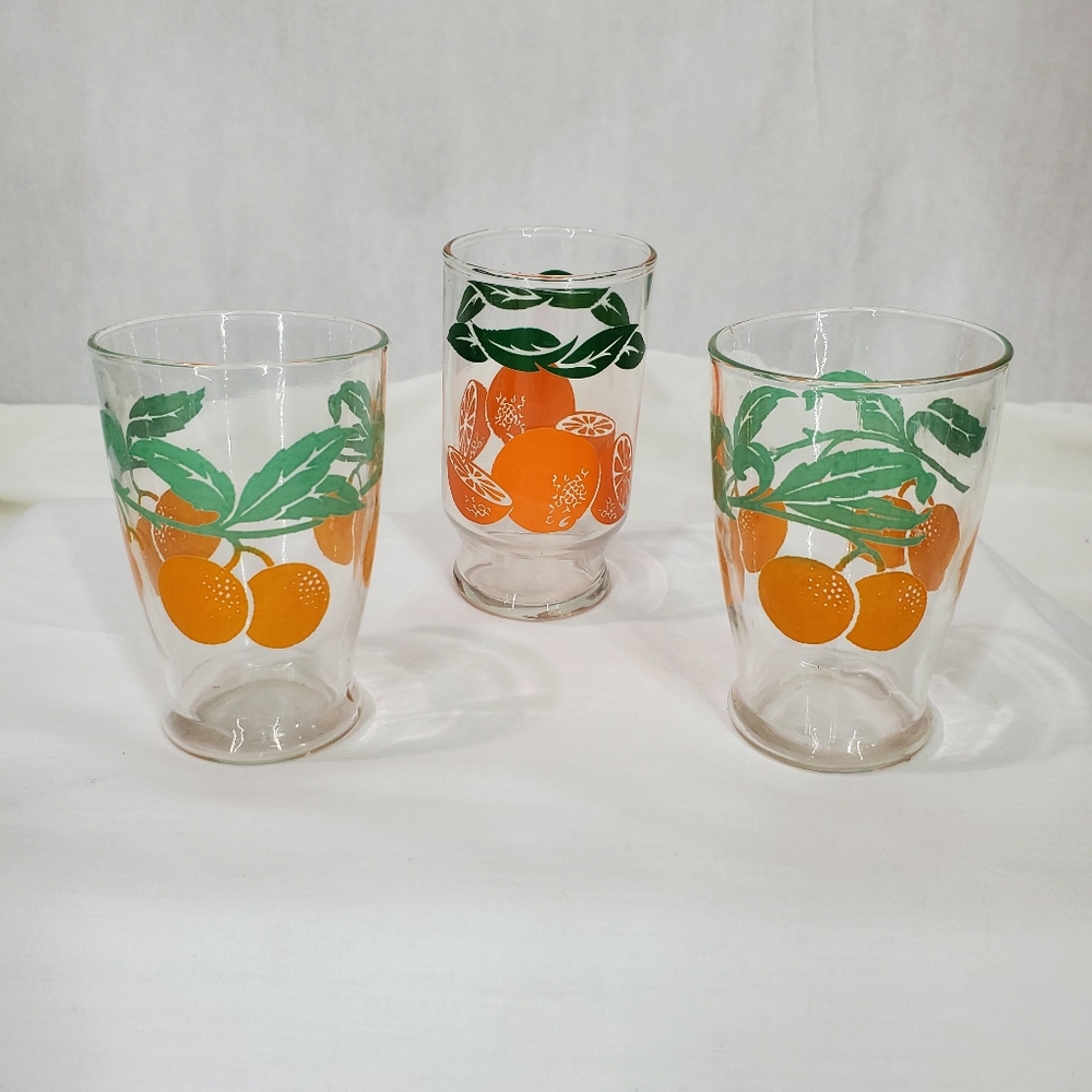 Vintage Anchor Hocking Orange Juice Glasses Set of 3 Retro Kitsch Kitschy 70s